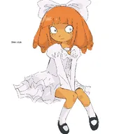 blue_eyes bow dress english_text freckles meta:general_fanart mymy orange_hair shoe shoes text unknown_artist white_void // 889x1005 // 136KB