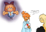 artist:rapidracer black_hair blonde_hair bow coco english_text fan freckles hair_bun japan japanese_flag kimono maya meta:general_fanart mymy paper_fan skirt text tie white_void 英語のテキスト 英語テキスト // 2048x1455 // 235KB