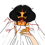 artist:yosack_jaki beautiful black_hair blush brown_eyes dress edit heart holding_hands iwontletyouhurther marriage meiko_tachibana mymy no_freckles wedding wedding_dress wedding_ring white_void wife // 590x590 // 13KB
