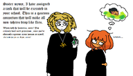 ack ack! aryan blonde_hair blue_eyes bush cult ellipsis english_text hair_bun hair_covering_eye hair_over_eye hair_over_eye_(maya) maya mymy necklace no_freckles orange_hair potion question_mark swastika text thought_bubble white_skin white_void // 1099x630 // 73KB