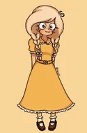 :3 artist:xai blonde_hair brown_eyes coco dress meta:general_fanart single_color_background single_colour_background // 828x1271 // 86KB