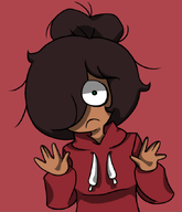 :( artist:japhet brown_eyes green_eyes hoodie hoodie_strings maya meta:general_fanart single_color_background single_colour_background // 570x663 // 113KB