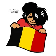belgian_flag belgium black_hair dot edit english_text eyes_closed hair_bun holding_flag hoodie maya meta:general_fanart smile text unknown_artist white_void // 420x420 // 30KB