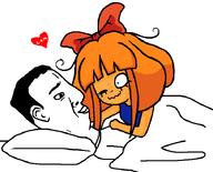 :3 artist:yosack_jaki bed blanket blue_eyes chud chud_x_mymy chudjak cuddling drawing ear freckles heart meta:rijkskunst mymy niggerwiggle one_eye_closed orange_hair pillow self_insert shipping text variant:chudjak waifufag white_void // 718x578 // 11KB