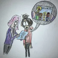 album album_cover artist:unknown black_hair blonde_hair cleo coco crayon_(medium) disbelief drawing dutch_flag hoodie maya meta:general_fanart partially_dyed_hair running_in_the_60s shocked vera yfke zoey // 2661x2668 // 2.4MB