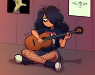 Acoustic_guitar artist:fabz_rc black_hair fishnet guitar maya meta:general_fanart metallica playing_instrument shirt shorts // 2048x1621 // 367KB
