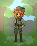 artist:slabamongus bow buttons clogs gun meta:general_fanart military_uniform milktag_(proper) mymy outside smile trees // 1280x1620 // 1.3MB