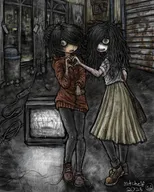 artist:mitchelf black_hair can green_eyes maya meta:general_fanart phone power_strip skirt tele television tomoko tomoko_kuroki trash trash_can TV window // 2000x2500 // 4.0MB