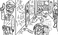angry black_and_white bleeding blood bottle broken_window bullet_holes cop dead gun kiki meta:general_fanart mymy scared schoolocaust shooting shot sketch smiling vera // 2500x1500 // 1.7MB