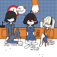 anke ankh black_hair brown_eyes cabinet cat english_text epke meta:general_fanart necklace oc occoal paper_towel partially_dyed_hair shorts skirt stoel stool striped_shirt text unknown_artist white_hair // 1280x1280 // 202KB