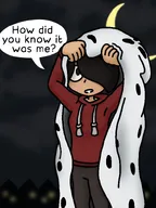 artist:studio_henk black_hair costume green_eyes halloween hoodie house maya meta:general_fanart night question_mark speech_bubble text text_bubble // 585x780 // 251KB