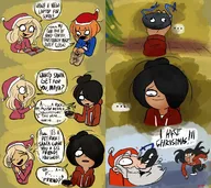 artist:lildrawingboy beard black_hair blonde_hair christmas christmas_hat christmas_tree clog coal coco comic english_text gift hoodie maya maya's_friend mayas_friend meta:general_fanart mymy orange_hair ordainment ornaments red santa_abuse santa_claus santa_claus_abuse santa_hat sentimental snowman_shirt tear text white_hair // 1350x1200 // 211KB