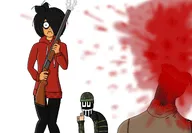 artist:rakos_makos blood gore maya meta:general_fanart self_insert shotgun soldier thumbs_up uniform weapon // 2048x1415 // 176KB