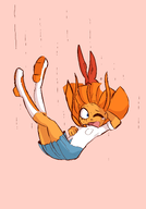 artist:gussywussy blue_eyes bow falling freckles meta:general_fanart mymy orange_hair single_color_background single_colour_background skirt tie // 1621x2329 // 337KB