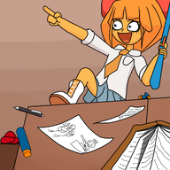 artist:samuel_liao book desk maya meta:general_fanart mymy nerf_dart nerf_gun pen pointing // 1280x1280 // 480KB