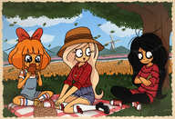 artist:aidanisl8 basket black_hair blonde_hair blue_eyes bow brown_eyes coco crossed_arms eating falling_leaves field flower flowers freckles grass green_eyes Klomp leaf lunch maya meta:general_fanart mymy necklace orange_tulip orange_tulip_field orange_tulips overalls picnic picnic_basket picnic_blanket scenery shoe shoes stroopwafel tree tulip tulip_field tulips windmill // 1161x794 // 991KB