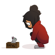 animal box cat english_text hair-bun hoodie leggings maya meta:general_fanart shadow shoe shoes text transparent_background unknown_artist wrong_eye_color wrong_eye_color_(maya) // 1280x1280 // 106KB