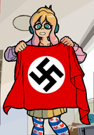 artist:teal_lens blonde_hair blue_eyes dyed_hair edit frisian_thigh_highs headphone milktag_(beta) nazi_flag partially_dyed_hair partially_dyied_hair skirt swastika yfke // 1555x2233 // 425KB