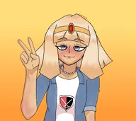 blonde_hair blue_eyes cato graphic_tee meta:general_fanart necklace single_color_background single_colour_background t-shirt // 1157x1032 // 105KB