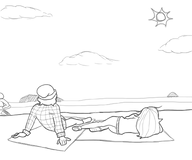 beach cloud clouds epke har laying_down laying_on_side looking_at_sky maya sea sun unknown_artist // 1200x1000 // 218KB