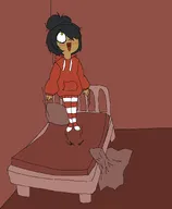 bed blanket green_eyes happy hoodie jumping jumping_maya maya meta:general_fanart pajamas // 1367x1656 // 481KB