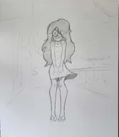 blush bridge building buildings car cloud dress heel heels house houses long_hair looking_at_viewer maya messy_hair meta:general_fanart nervous pencil_(medium) trees // 2474x2850 // 181KB