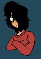 arms_crossed artist:raddest_ray hair_bun hair_covering_eye hair_over_eye hair_over_eye_(maya) maya meta:general_fanart single_color_background single_colour_background // 799x1143 // 40KB