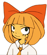 artist:teasunnh bow freckles looking_at_viewer looking_up meta:general_fanart mymy orange_hair shortstack smile teasunnh_(artist) tie white_void // 705x829 // 288KB