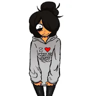 blush blushing bwc bwc_gem gray_hoodie hair_bun hair_covering_eye hair_over_eye hair_over_eye_(maya) heart i_love jacket leggings looking_at_viewer maya meta:general_fanart pants smile smiling white_background white_void // 596x659 // 32KB