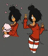 artist:aidanisl8 blobfish hearts maya meta:general_fanart milktag_(minor) nervous peace_sign sweating tear // 946x1102 // 811KB