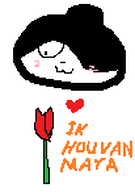 :3 blush blushing dutch_text giving_flower hair_bun hair_covering_eye hair_over_eye hair_over_eye_(maya) heart maya nederlandse_tekst red_tulip text tulip // 103x146 // 1.8KB