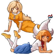 artist:komkor blonde_hair blue_eyes bonnet brown_eyes clog clogs clothes coco dress dutch dutch_bonnet dutch_hat flag freckles hat hul hul_(muts) illustratie Illustraties_(official) king_down loobow looking_up meta:general_fanart mut mymy orange_hair parody sisa trad white_void // 1200x1200 // 144KB