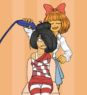 angry annoyed closed_eyes drawing hair_clipper looking_up mad maya meta:general_fanart mymy sitting tied // 1000x1100 // 525KB