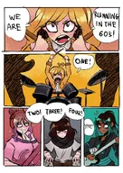 artist:chaosroid black_hair blonde_hair blue_eyes brown_eyes cleo coco drum english_text guitar keyboard meta:general_fanart running_in_the_60s text undershirt wifebeater yfke zoey // 2897x4096 // 1.9MB