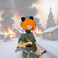 buildings chapel church clack_bow fire flames grenade gun iron_cross looking_at_viewer medal meta:rijkskunst military_uniform milktag_(proper) MP40 mymy outside satchel smiling snow ss_insignia stielhandgranate submachine_gun swastika totenkopf wehrmacht // 1080x1080 // 1.0MB