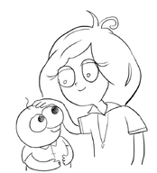 coco crossover drawing happy looking_at_each_other meta:general_fanart petting pim_(smiling_friends) sketch smiling // 641x706 // 97KB