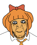 blue_eyes cartoon clothes crazed eyelashes female hair mymy ongezellig orange_hair orange_skin smile soyjak stubble variant:feraljak // 1000x1200 // 54KB