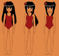 artist:lidlyarts black_hair eiko flower flower_in_hair flowers meta:general_fanart single_color_background single_colour_background swimsuit // 2480x2358 // 1.4MB
