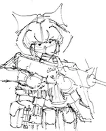 artist:yeezy black_and_white blank_background bow gun meta:general_fanart mymy onamonapia single_color_background single_colour_background white_background white_void // 662x817 // 53KB