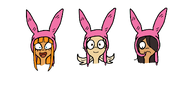 beanie beanie_hat blonde_hair blue_eyes bob's_burgers brown_eyes coco eyelashes hair_bun hair_covering_eye hair_over_eye hair_over_eye_(maya) hat maya meta:general_fanart mymy orange_hair parody rabbit_ear rabbit_ears reference trichophagia unknown_artist white_void // 1200x540 // 79KB