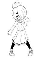 artist:lidlyarts black_and_white black_hair crossover green_eyes maya meta:general_fanart parody shoes skirt ti tomoko_kuroki tomoko_kuroki_(cosplay) tomoko_kuroki_cosplay watamote white_void // 1448x2048 // 110KB