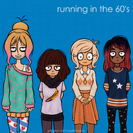 album argyle argyle_sweater artist:studio_massa banana banana_(fruit) blue_eyes brown_eyes checkered_scarf choker cleo coco crossover dip_dye dip_dyed dutch_text english_text frisian_thigh_highs hand hands Illustraties_(official) looking_at_viewer necklace nederlandse_tekst needs_dutch_tag official_art oversized_sweater partially_dyed_hair petjeaf running_in_the_60s Running_In_The_90s scarf shoirts skirt smiling standing star sweater t-shirt text weezer yfke zoey // 3840x3840 // 8.5MB