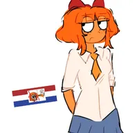 artist:glitteryhooves bow dutch_colors dutch_flag freckles meta:general_fanart mymy orange_hair skirt tie white_void // 1280x1280 // 91KB