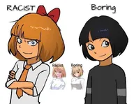 artist:funnyfishfart meta:general_fanart mymy niggerwiggle smiling smug tranime // 735x572 // 31KB