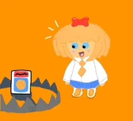 artist:goedheiligmymy barefsoot blue_eyes bow meta:general_fanart mymy orange_hair single_color_background single_colour_background skirt stroopwafel tie // 1100x1000 // 56KB