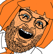 blue_eyes clothes glasses hair mymy necktie ongezellig open_mouth orange_hair orange_skin soyjak stubble variant:its_out_get_in_here // 590x605 // 28KB