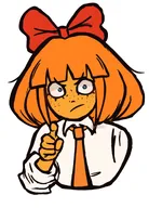 artist:soru blue_eyes bow freckles meta:general_fanart mymy orange_hair pointing pointing_at_viewer tie white_void // 1475x2048 // 190KB