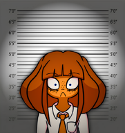 :( :< >: blue_eyes freckles height_chart lineup_wall mug-shot mymy orange_hair shocked tie unknown_artist wall // 677x720 // 487KB