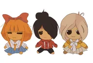 artist:nicololyy black_hair blonde_hair bow coco coco_plush hoodie maya maya_plush meta:general_fanart mymy mymy_plush orange_hair skirt tie white_void // 2048x1380 // 166KB