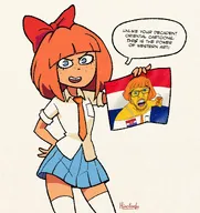 angry artist:hirotonba cravat flag flag:netherlands hair heart japan meta:rijkskunst mymy netherlands ongezellig open_mouth orange orange_hair orange_juice orange_skin school_uniform skirt soyjak stubble teeth variant:feraljak // 1134x1200 // 256KB